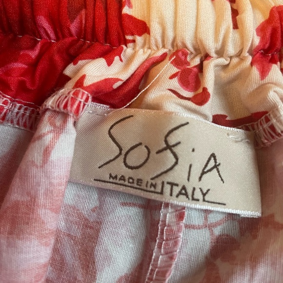 Floral Red and White Skirt Elastic Waistband Back Pockets Size S/M Made in Italy - Picture 8 of 8